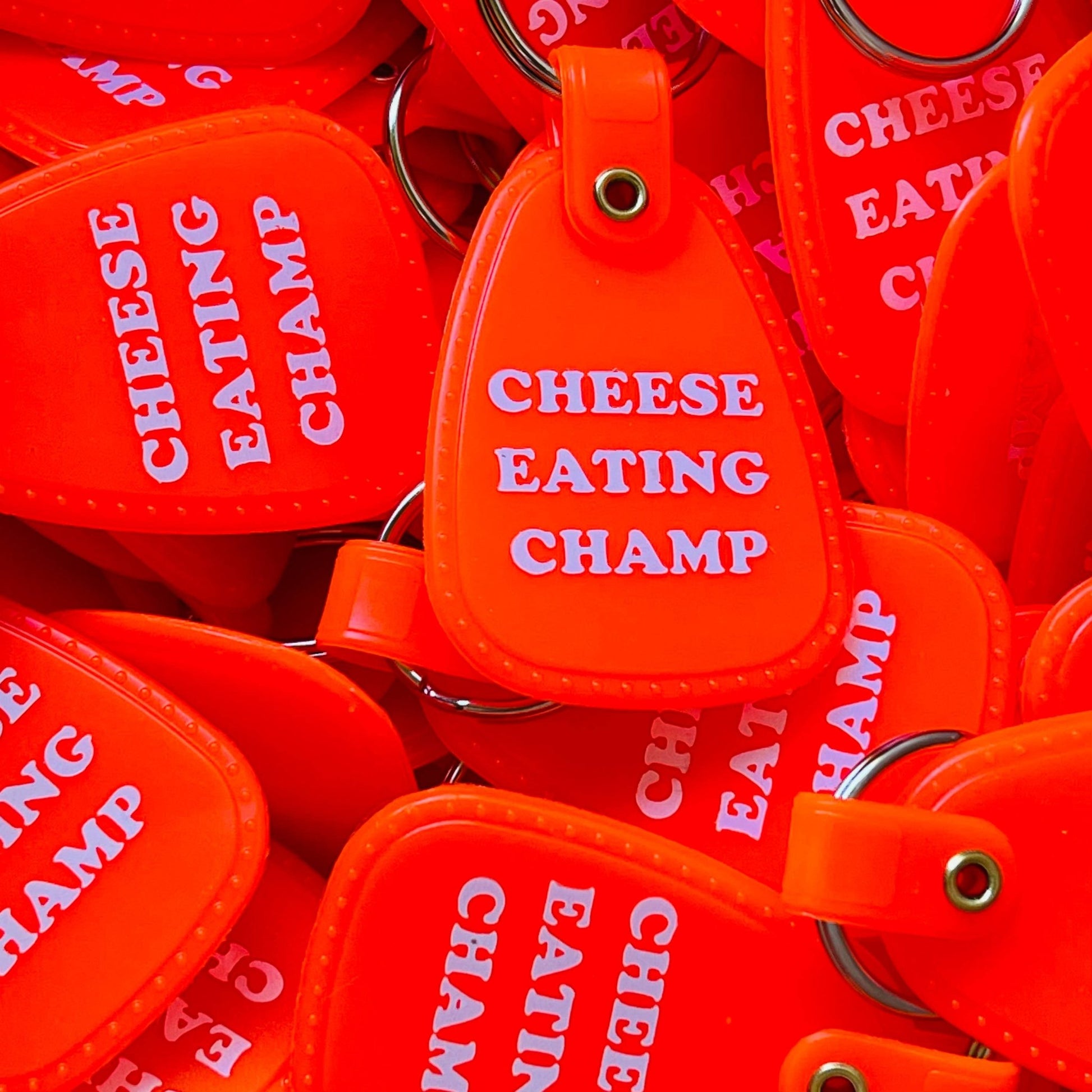 Cheese Eating Champ USA Made saddle Keychain key tag foodie - The Regal Find