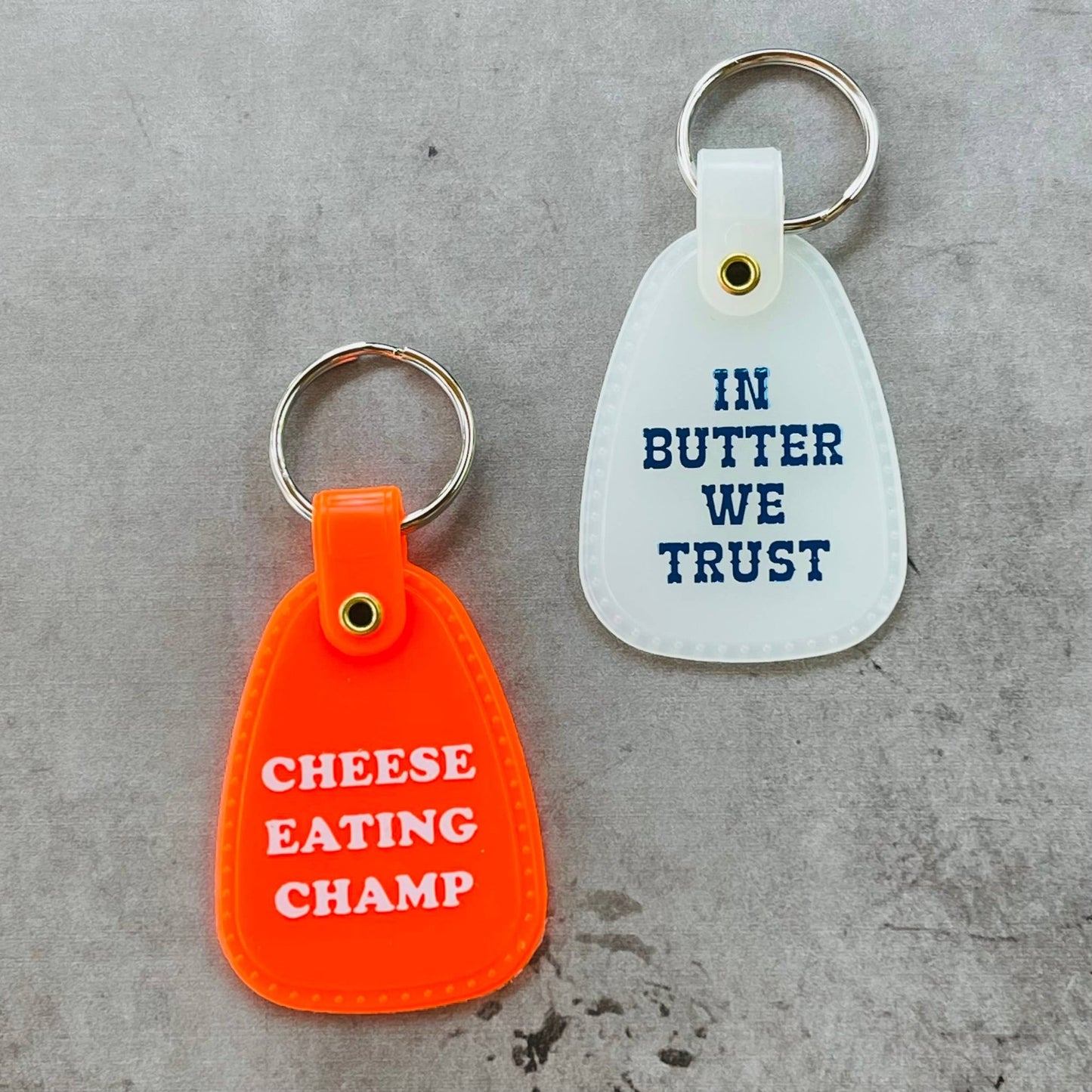 Cheese Eating Champ USA Made saddle Keychain key tag foodie - The Regal Find
