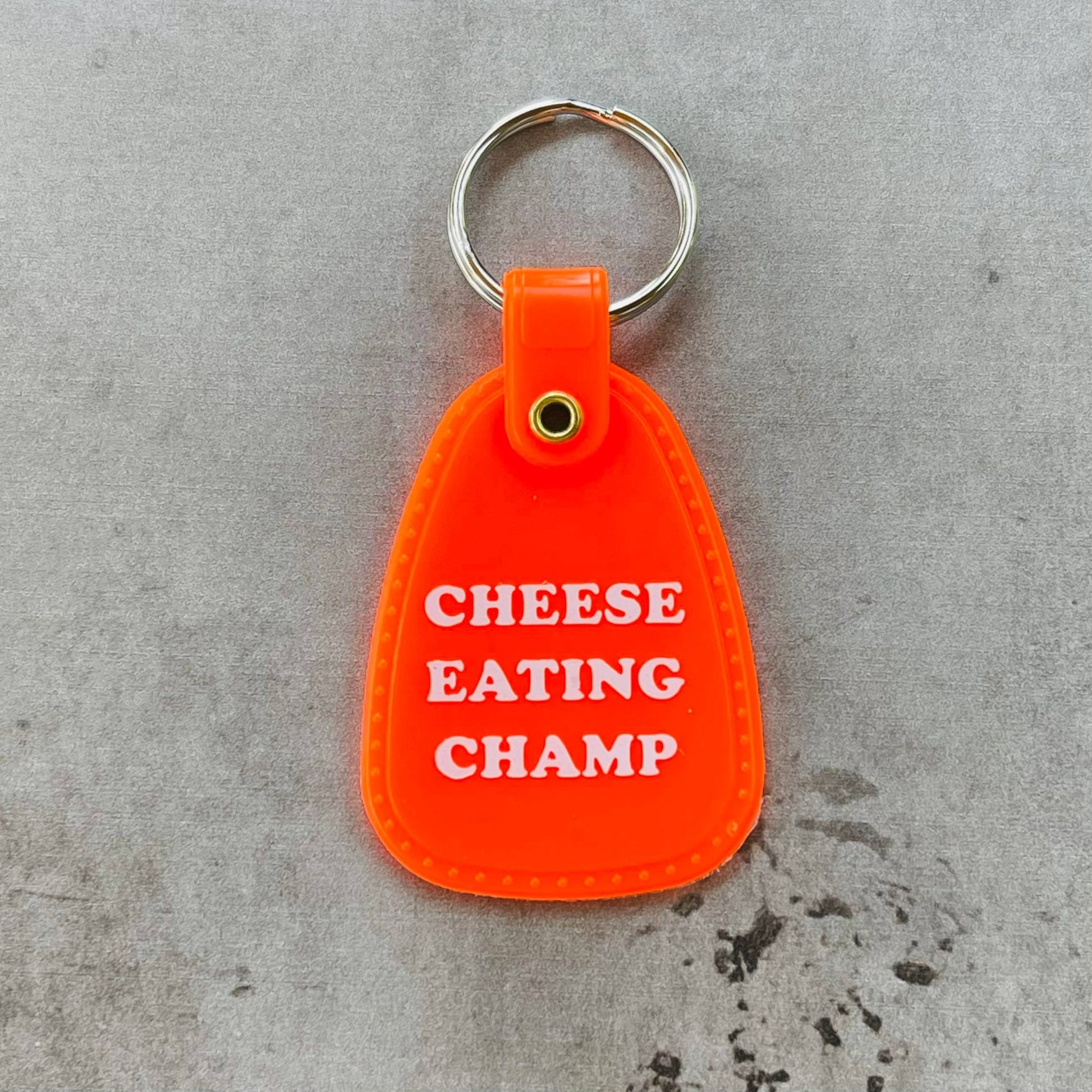 Cheese Eating Champ USA Made saddle Keychain key tag foodie - The Regal Find