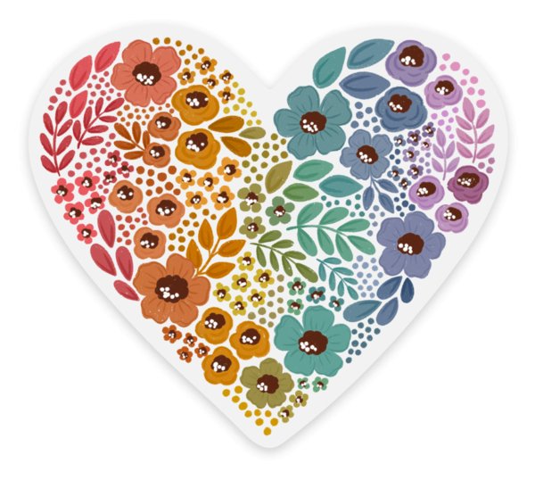 Clear Pride Rainbow Floral Heart Sticker 2.75x3in - The Regal Find