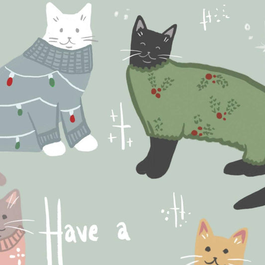 Cozy Sweater Cats - Holiday Cat Christmas Card - The Regal Find