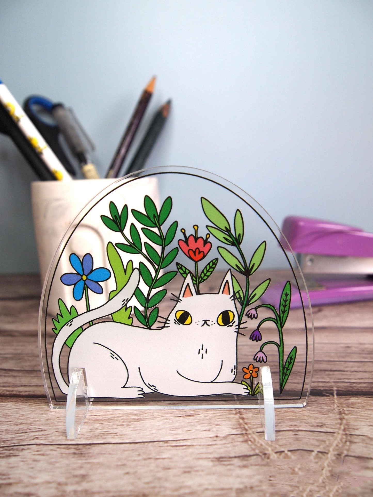 Acrylic Cat Terrarium Desk Ornament Standee