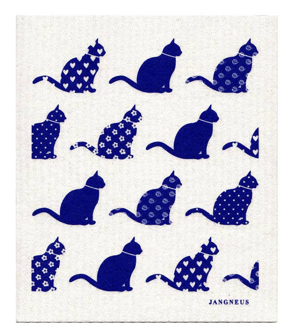 Swedish Dishcloth - Cats - Blue: Blue