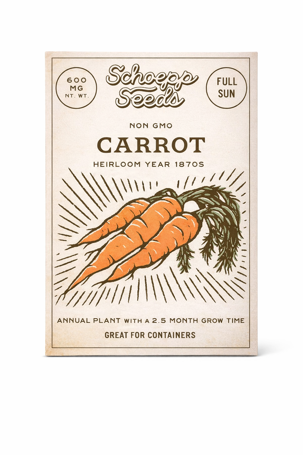 Carrot, Half Long Heirloom Garden Seed Packets