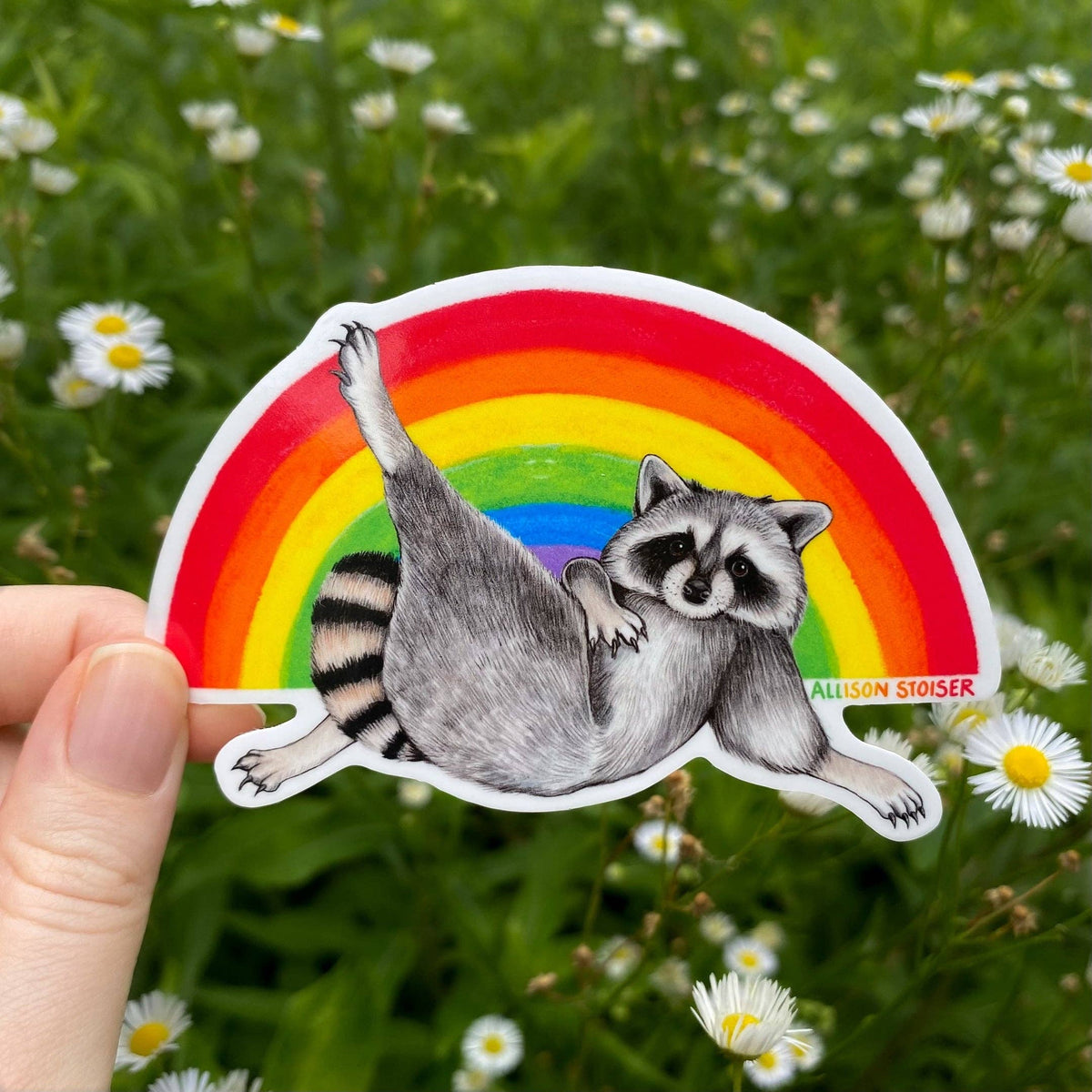 Rainbow Lounging Raccoon Weatherproof Vinyl Sticker