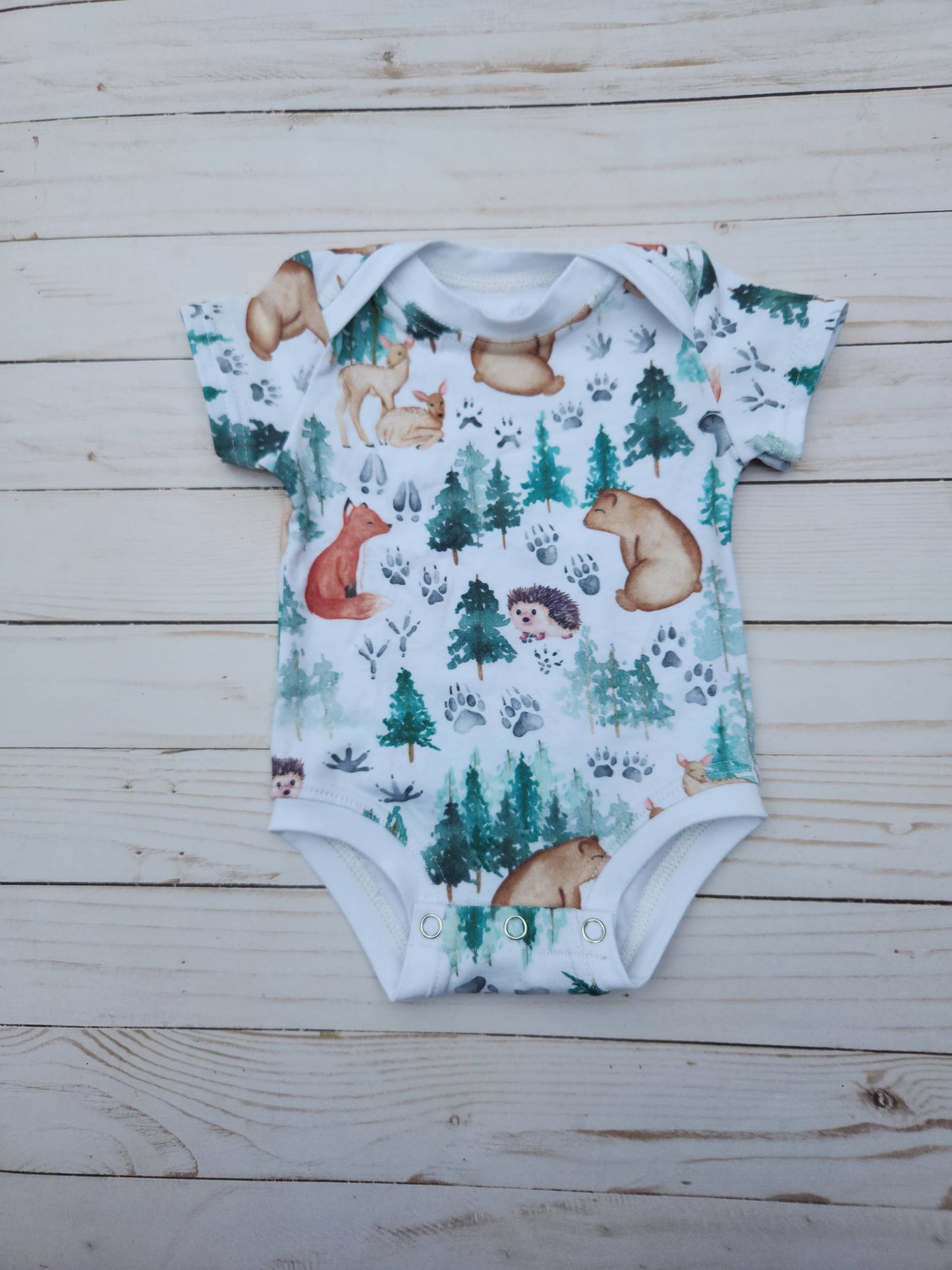 Woodland bodysuit,infant clothing, bodysuit,infant romper: Newborn / Short sleeve