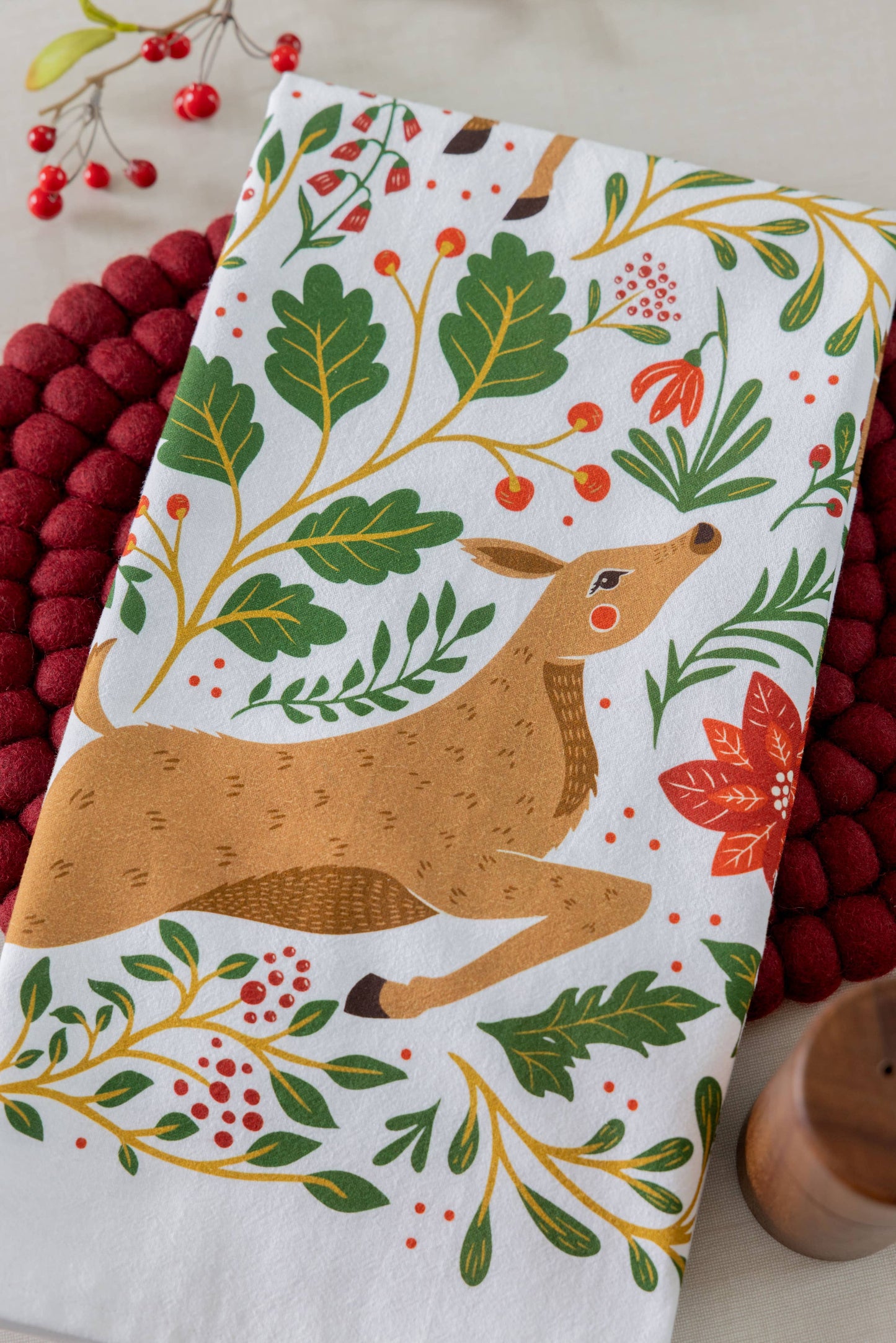 Christmas Forest Tea Towel - Woodland Holiday Kitchen Towel