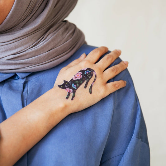 Flower Cat Tattoo Pair - The Regal Find