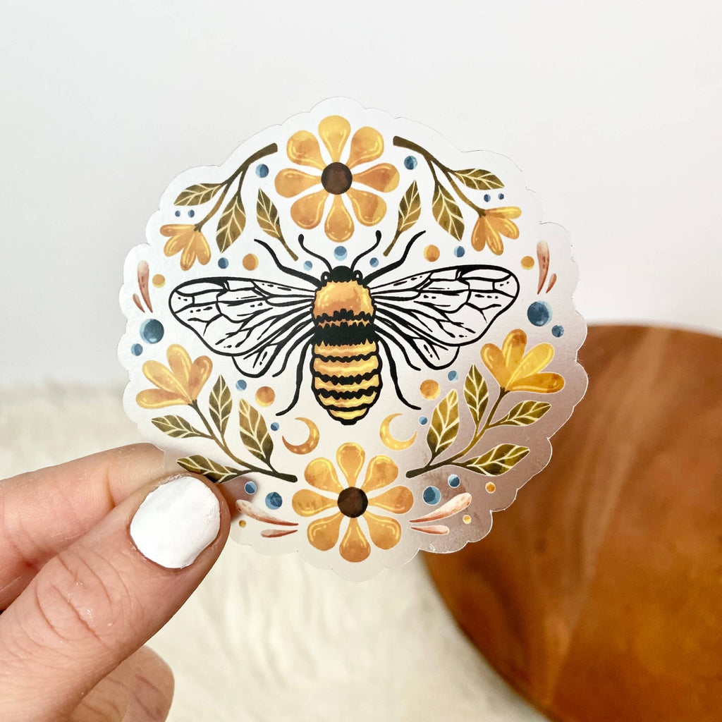 Flowers And Bee Clear Sticker - The Regal Find