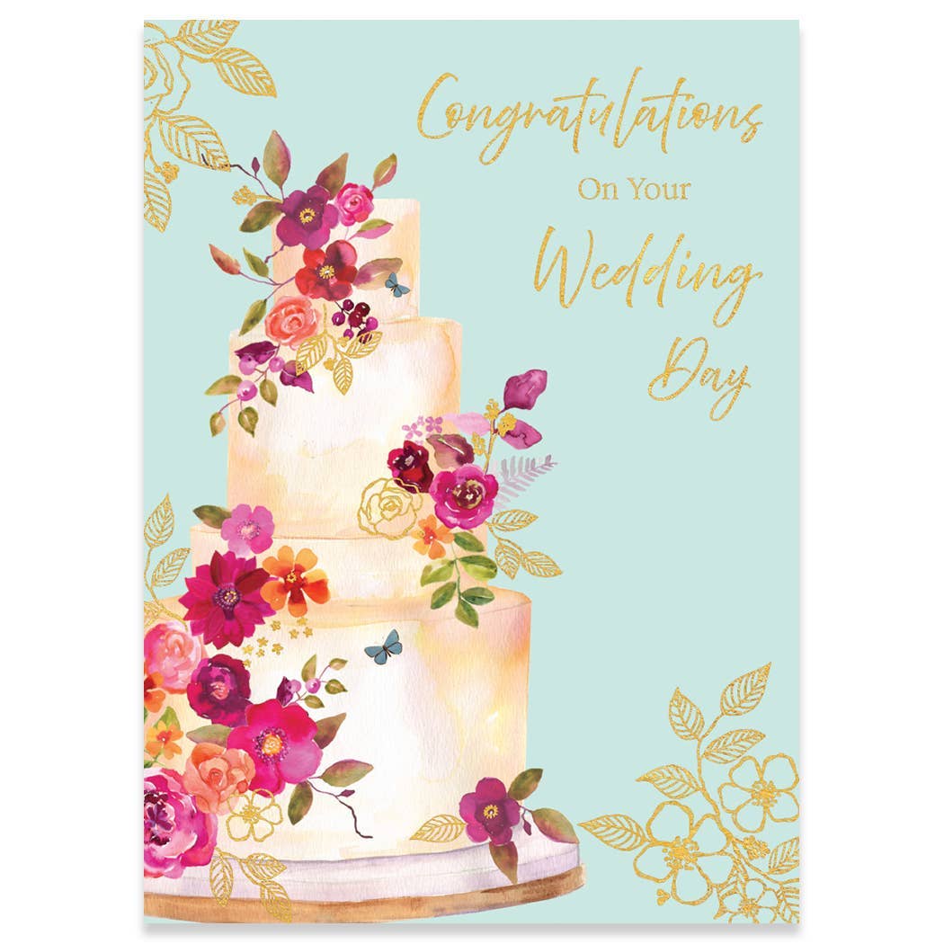 FLOWERY WEDDING CAKE WEDDING GREETING CARD 4.5 x 6.25" - The Regal Find