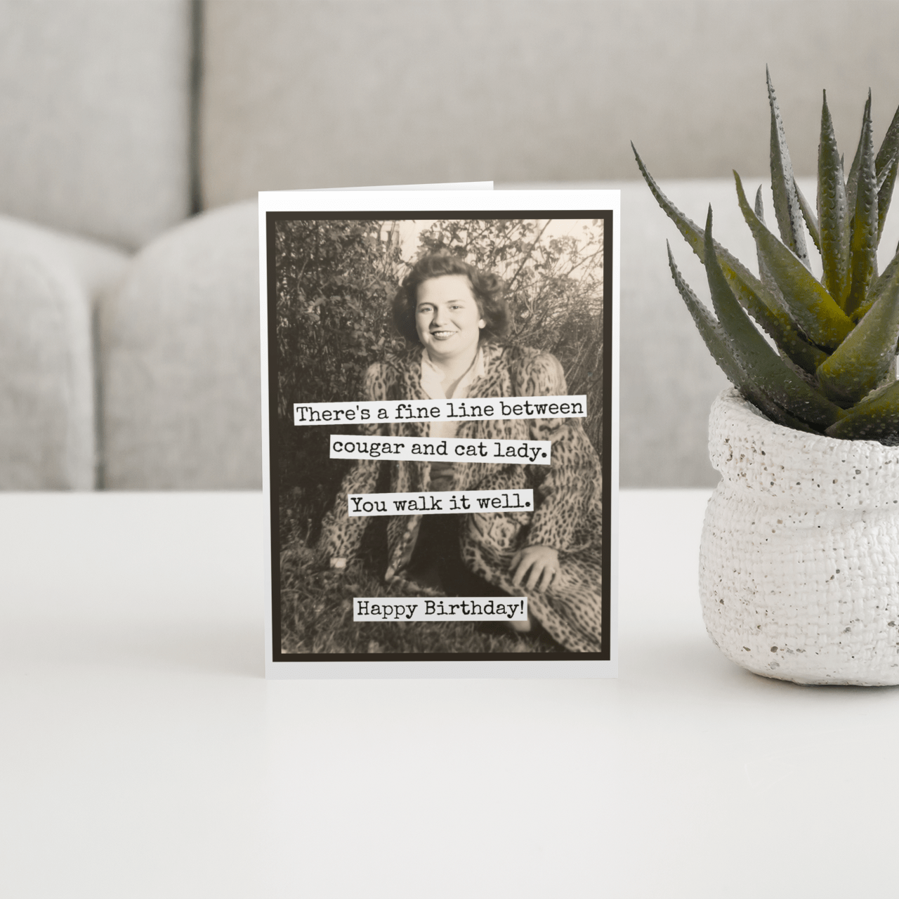 Funny Birthday Card. Fine Line Cougar Cat Lady. Vintage - The Regal Find