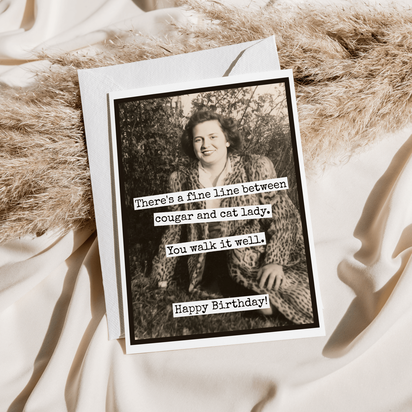 Funny Birthday Card. Fine Line Cougar Cat Lady. Vintage - The Regal Find