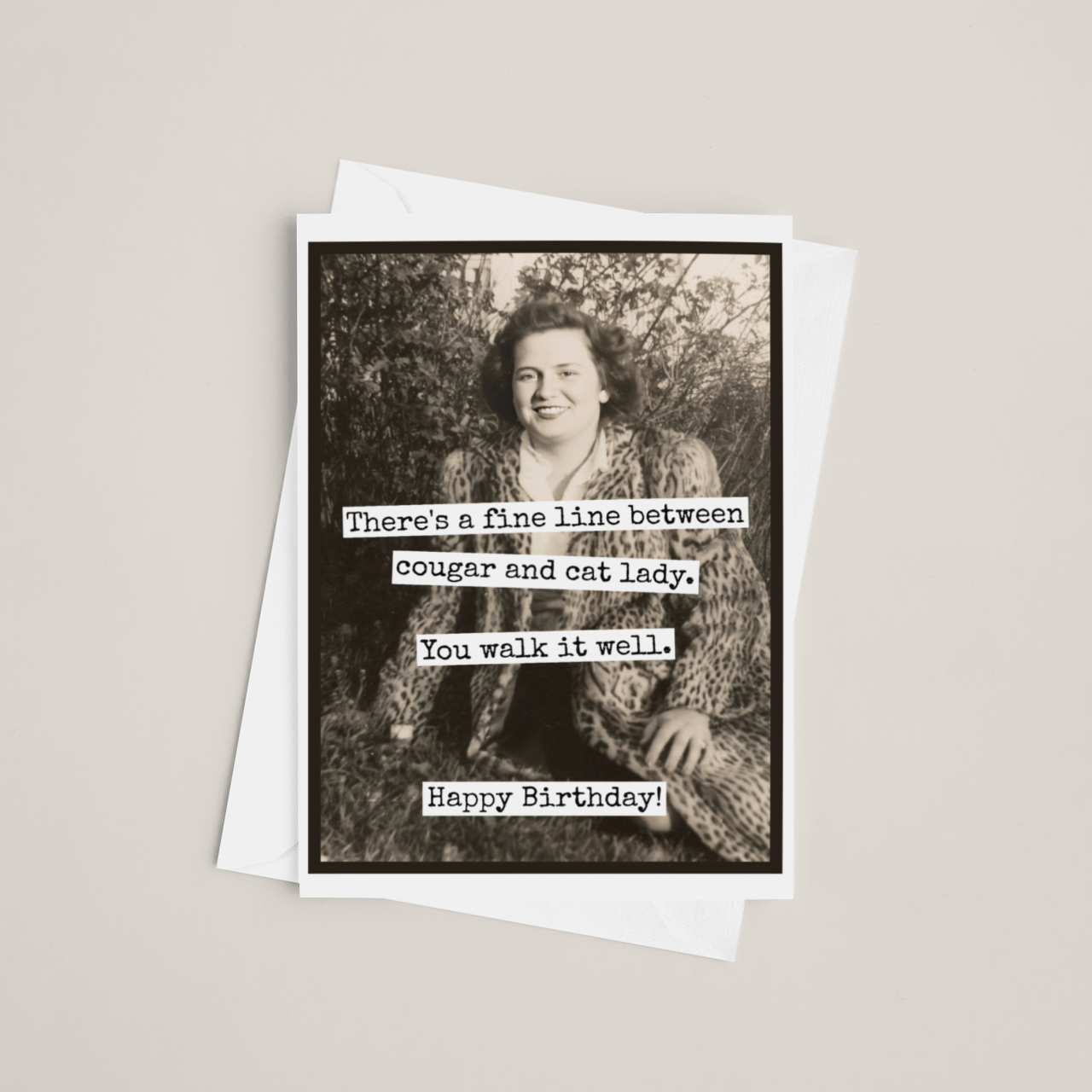 Funny Birthday Card. Fine Line Cougar Cat Lady. Vintage - The Regal Find