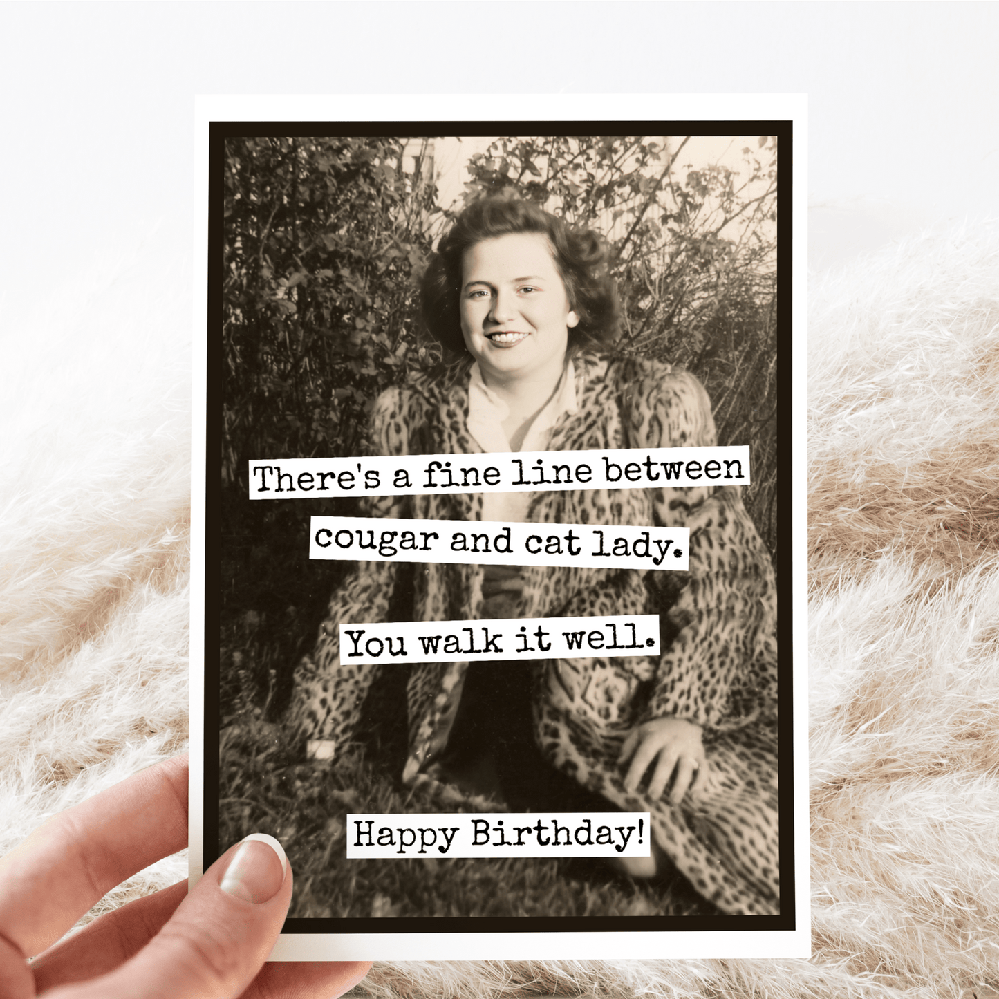 Funny Birthday Card. Fine Line Cougar Cat Lady. Vintage - The Regal Find