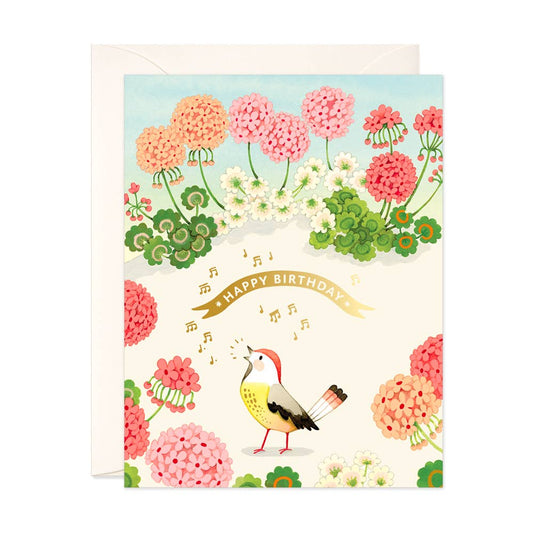 Geranium and Bird Birthday Greeting Card - The Regal Find