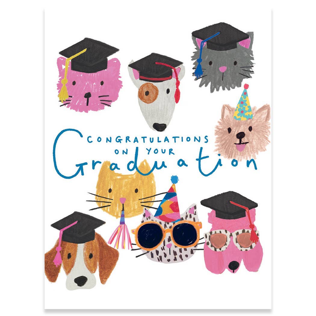 GRAD CATS AND DOGS GRADUATION GREETING CARD 4.5 x 6.25" - The Regal Find