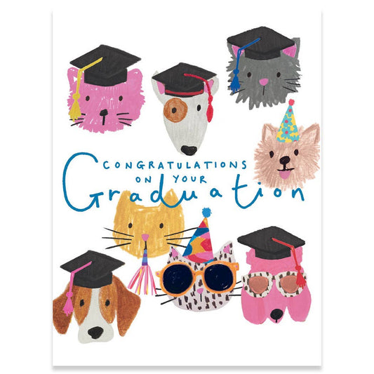 GRAD CATS AND DOGS GRADUATION GREETING CARD 4.5 x 6.25" - The Regal Find