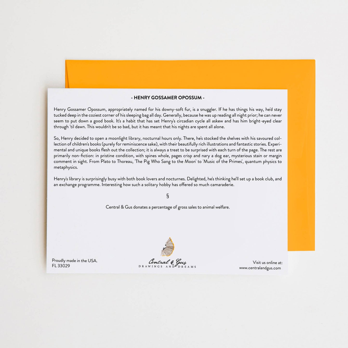 Henry Gossamer Opossum Note Card - The Regal Find