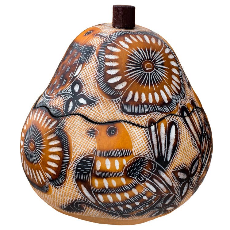 Lace Birds - MIni Carved Gourd Box - Made By Hand - The Regal Find