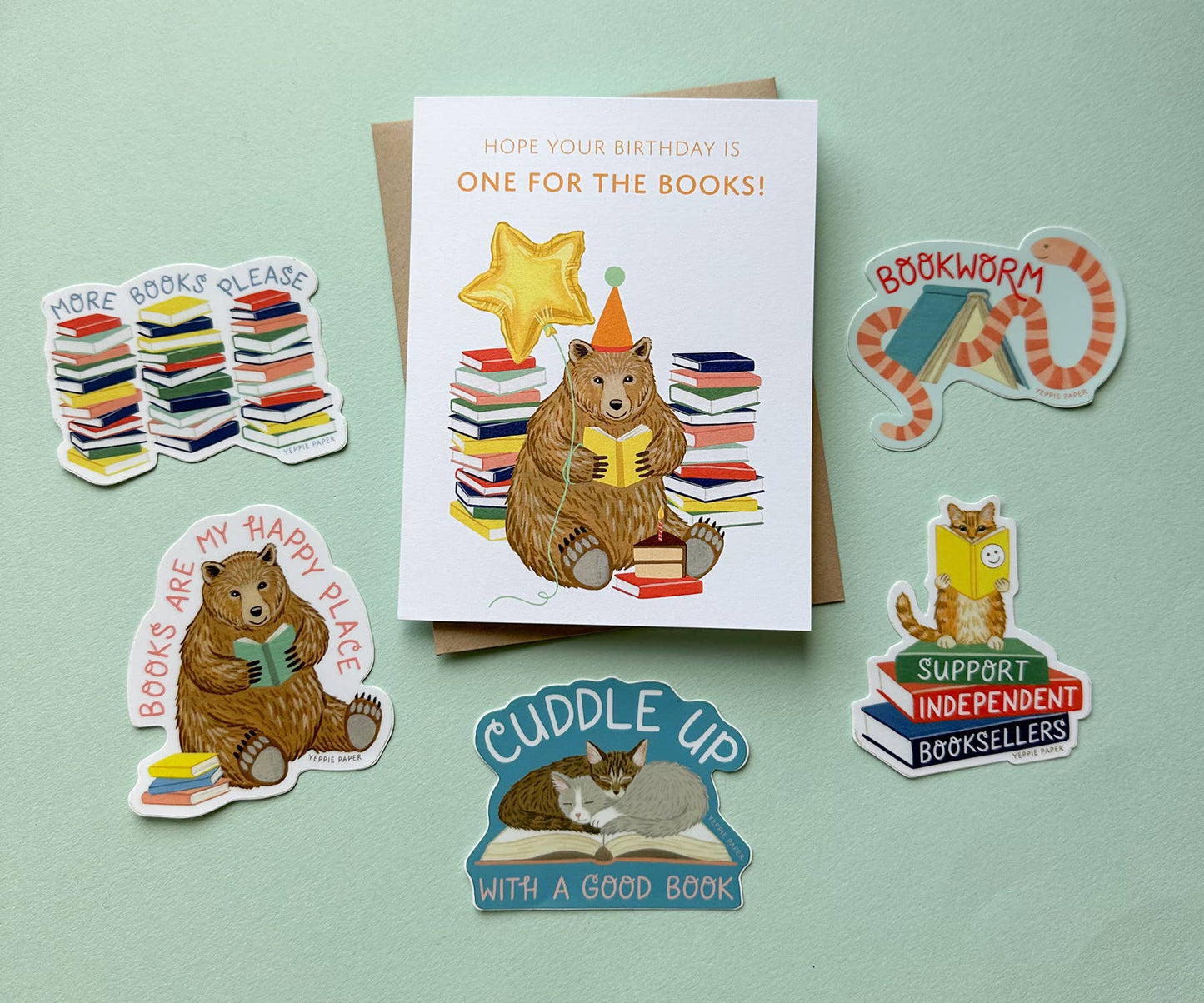 Reading Bear with Books and Cake Birthday Card - The Regal Find