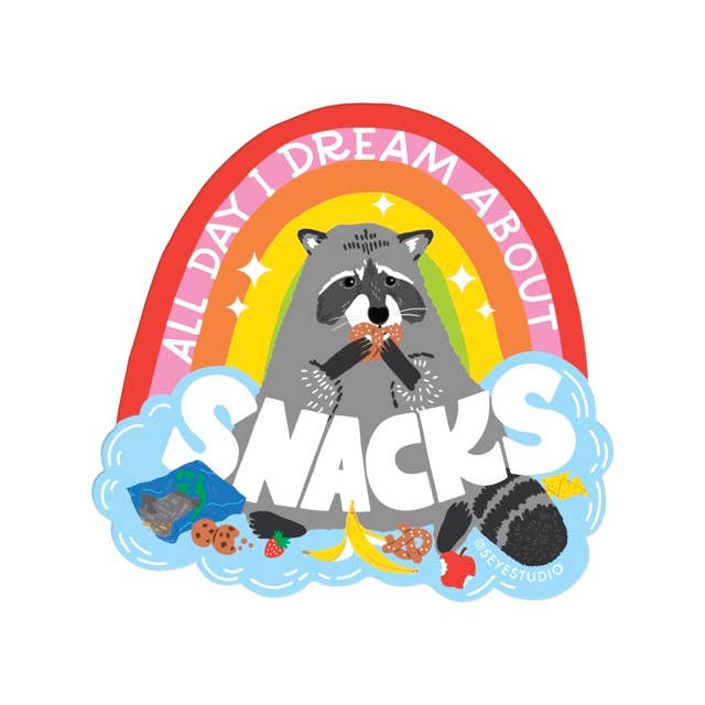 All Day I Dream About Snacks Raccoon Vinyl Diecut Sticker - The Regal Find