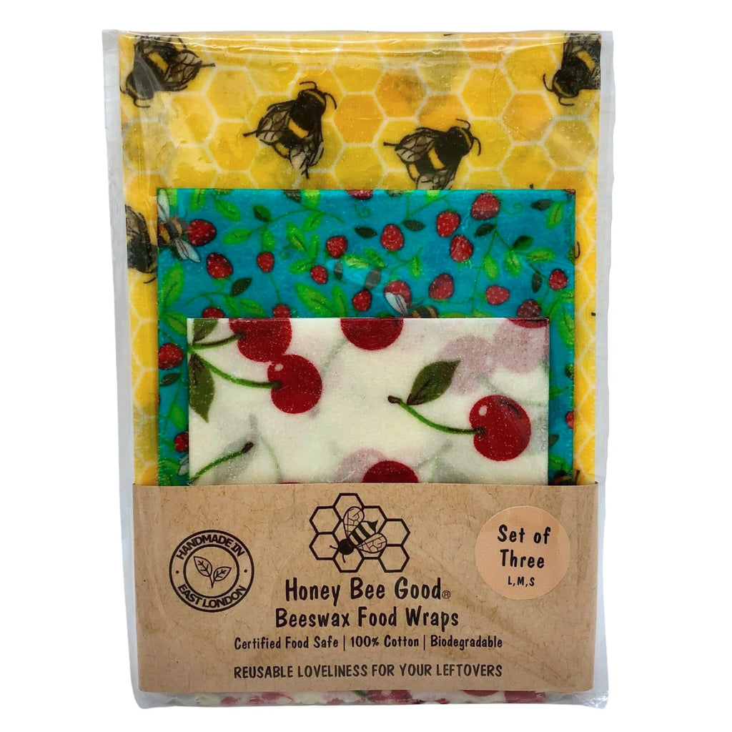 Bees and Cherries Beeswax Wraps- Set of 3 - The Regal Find