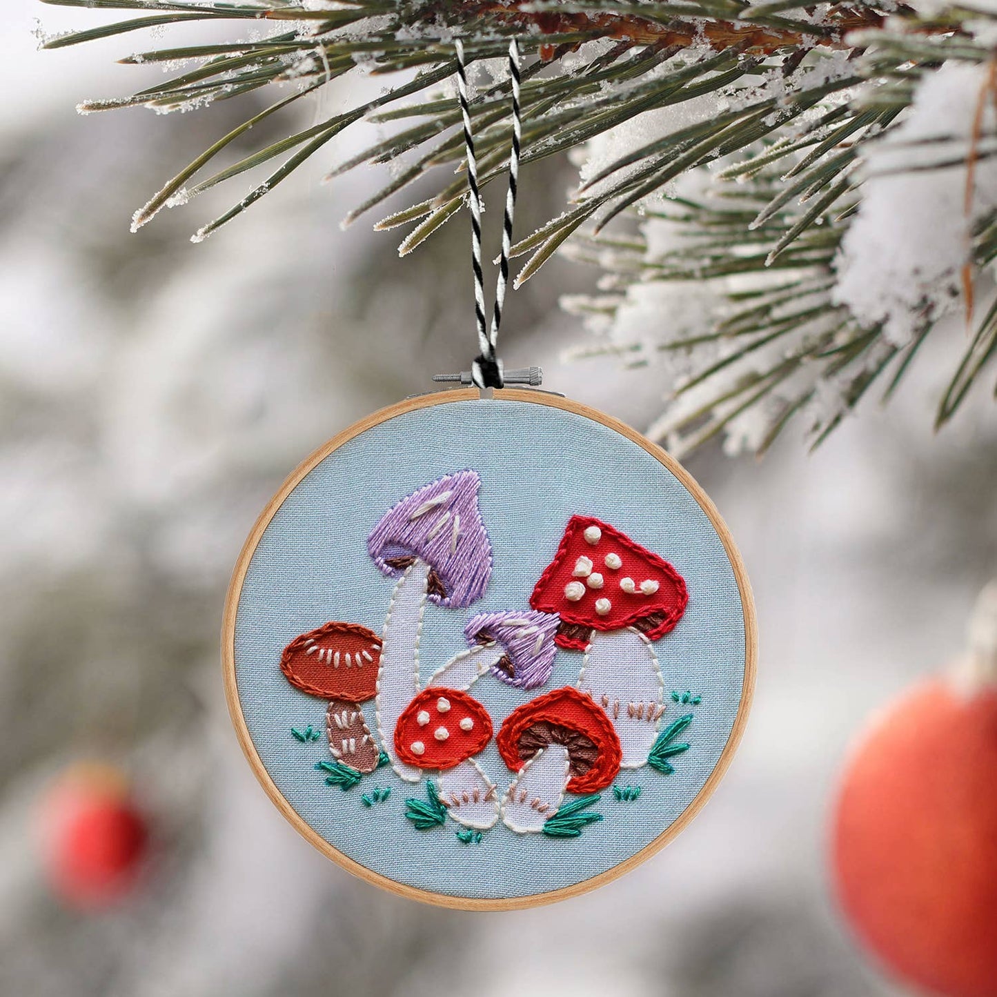 Embroidered Christmas Mushrooms DIY Ornament Kit