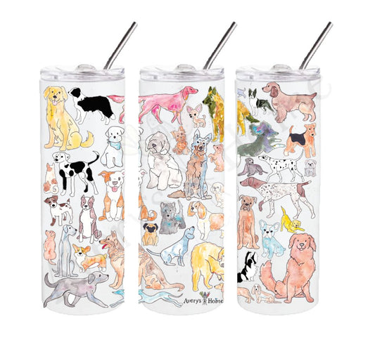 Dog Breeds Eco Friendly 20 oz Skinny Tumbler w/ Metal Straw - The Regal Find
