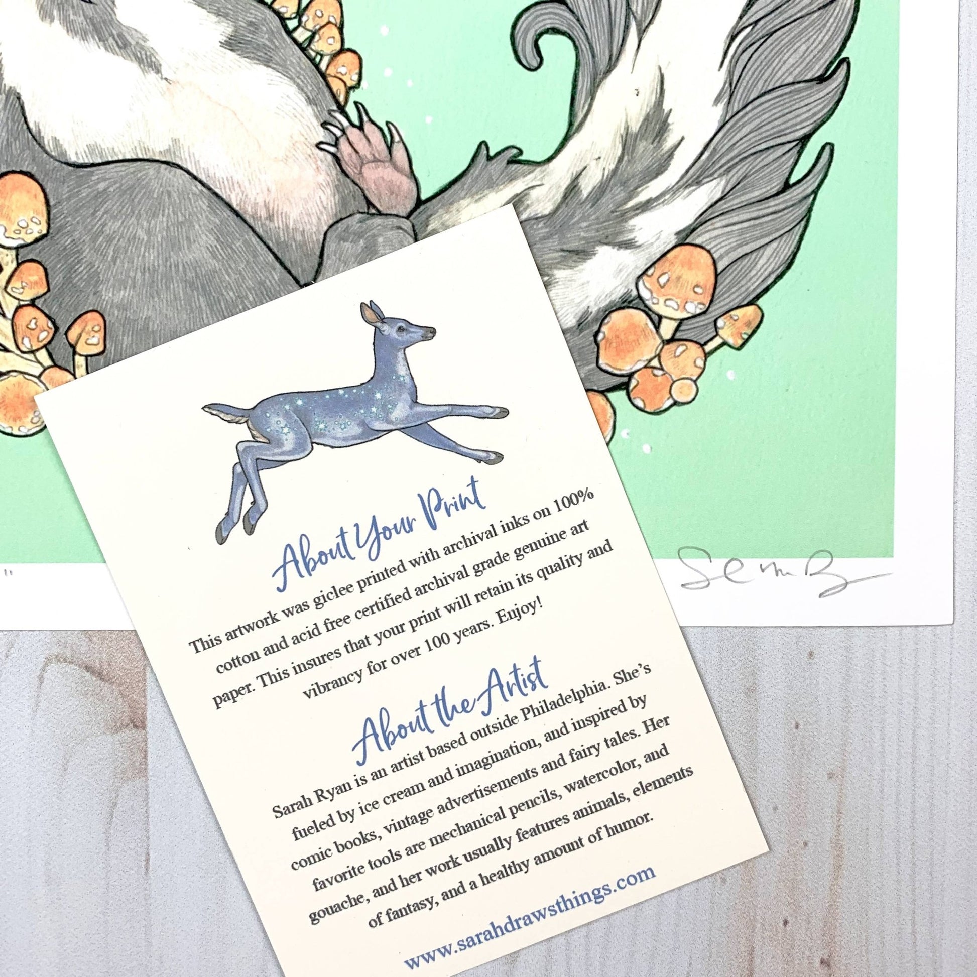 Forager - skunk and mushroom - 8x8 " Archival Print - The Regal Find