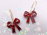 Fun Holiday Bow Hoops Earrings: Xmas Tree / Silver Hoops - The Regal Find