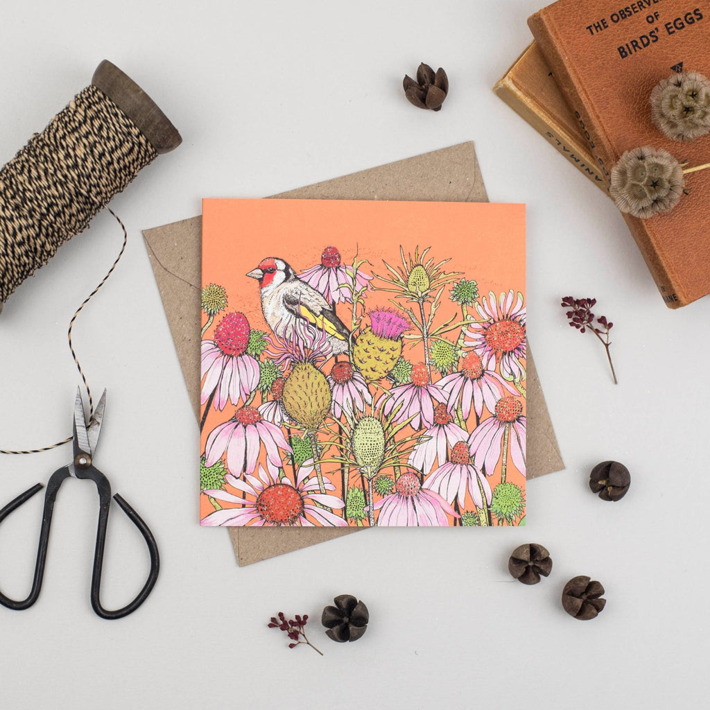Goldfinch and Coneflowers Greeting Card - The Regal Find