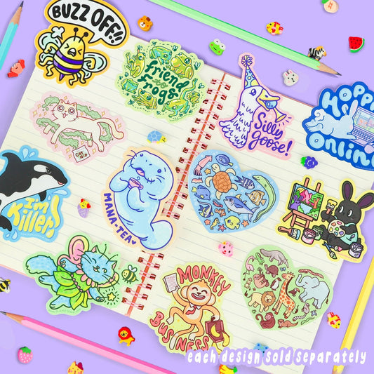 Manatee Tea Cute Ocean Animal Pun Art Vinyl Sticker - The Regal Find