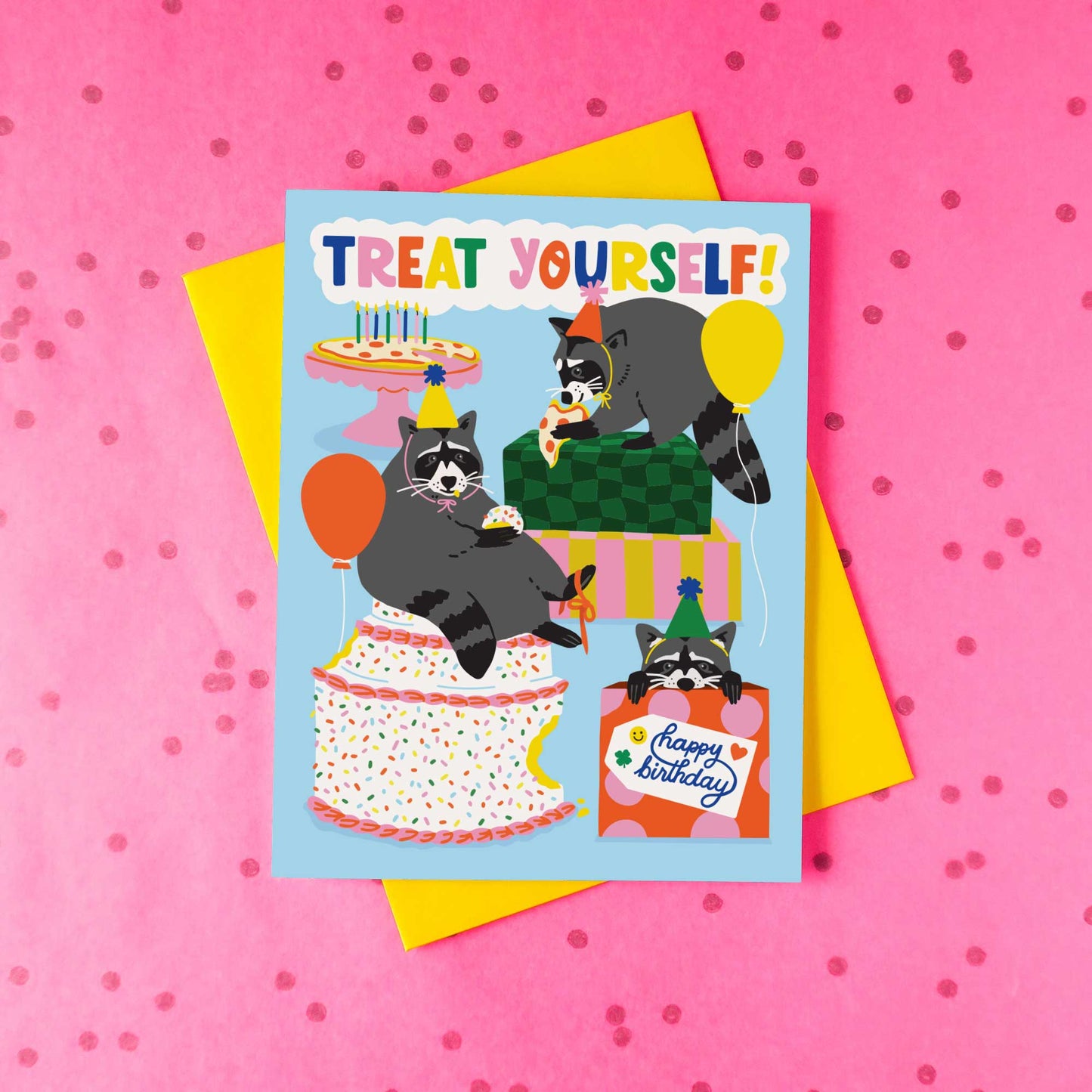 Party Raccoons A2 Birthday Single Greeting Card - The Regal Find