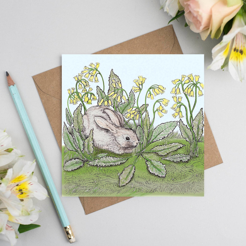 Rabbit and Cowslips Greeting Card - The Regal Find