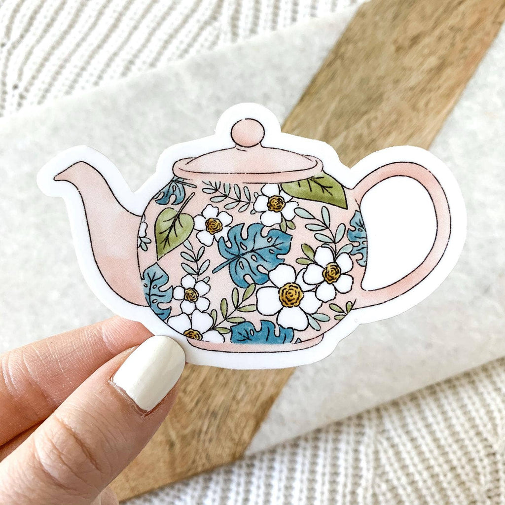 Tropical Pink Teapot Sticker 3.5x2.25in - The Regal Find