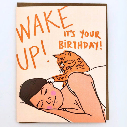 Wake Up Cat Birthday Card - The Regal Find