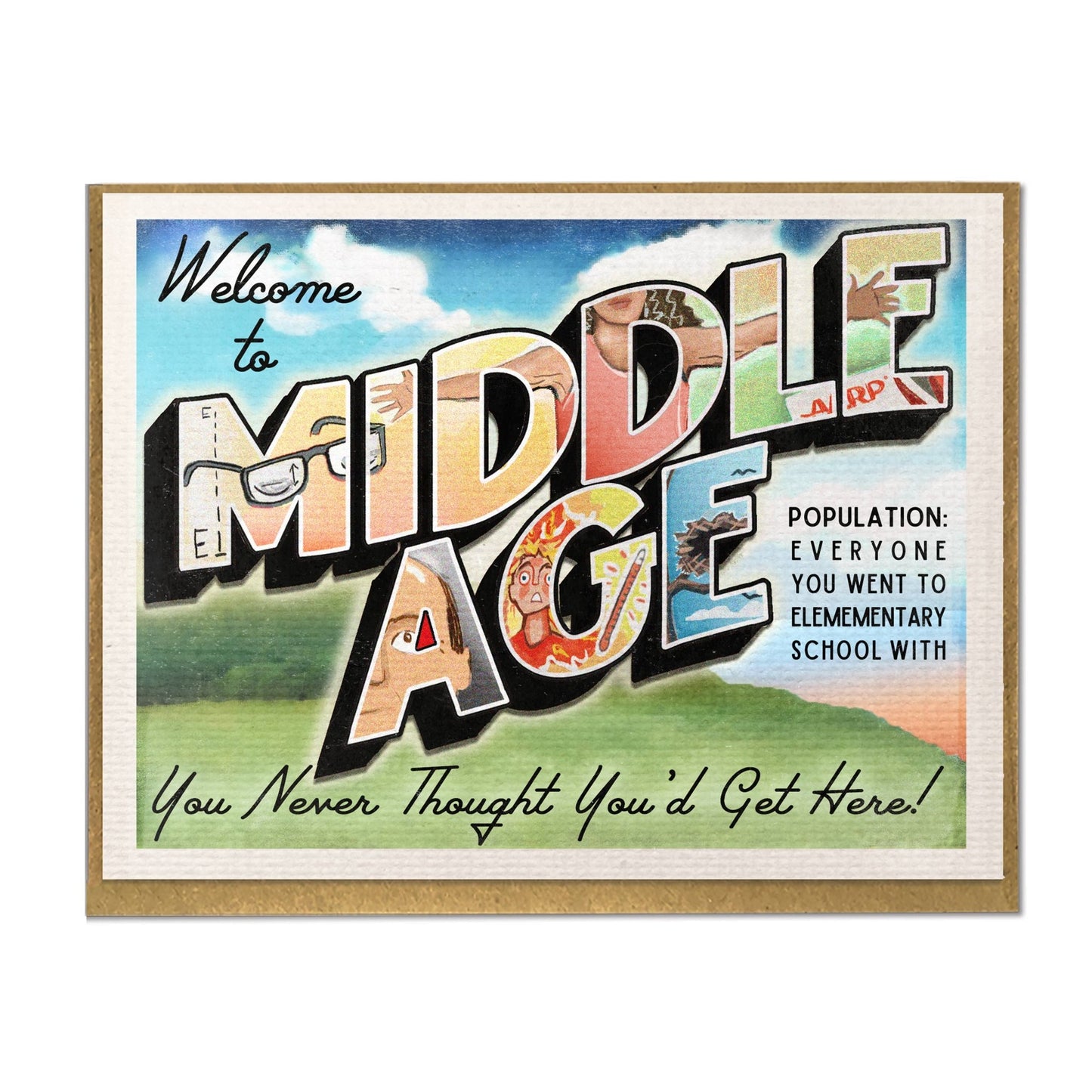 Welcome to Middle Age; Funny Birthday Card: Vintage Travel - The Regal Find